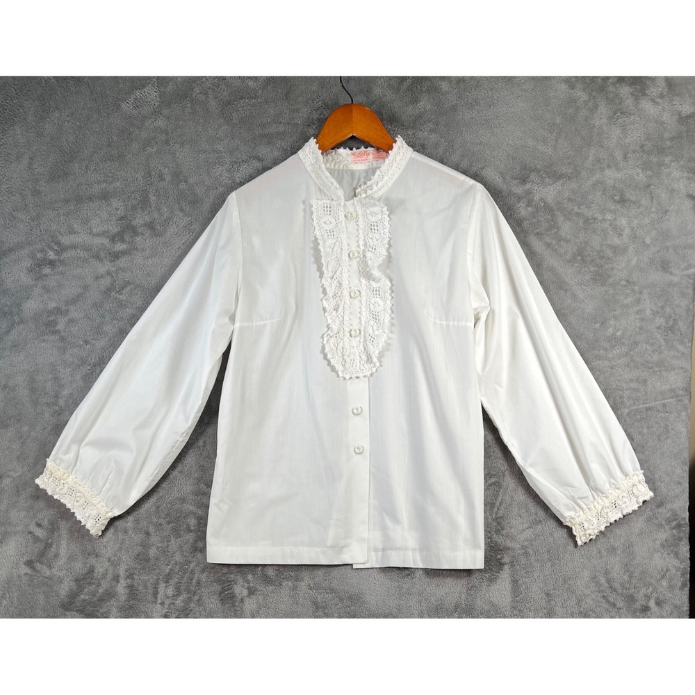 Lilly Pulitzer Vintage Poet Blouse Sz Large White Crochet Lace Removable Bib